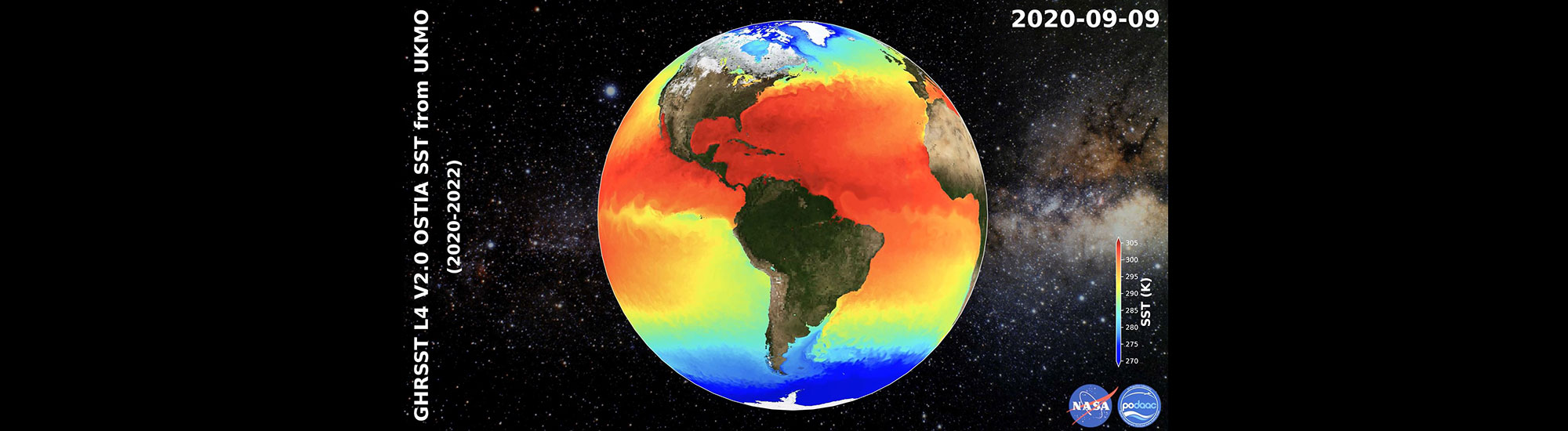This graphic illustrates information gathered from the GHRSST L4 OSTIA global reprocessed foundation Sea Surface Temperature (SST) v2.0 dataset derived from the multiple satellite and climatology observations by the UK Met Office