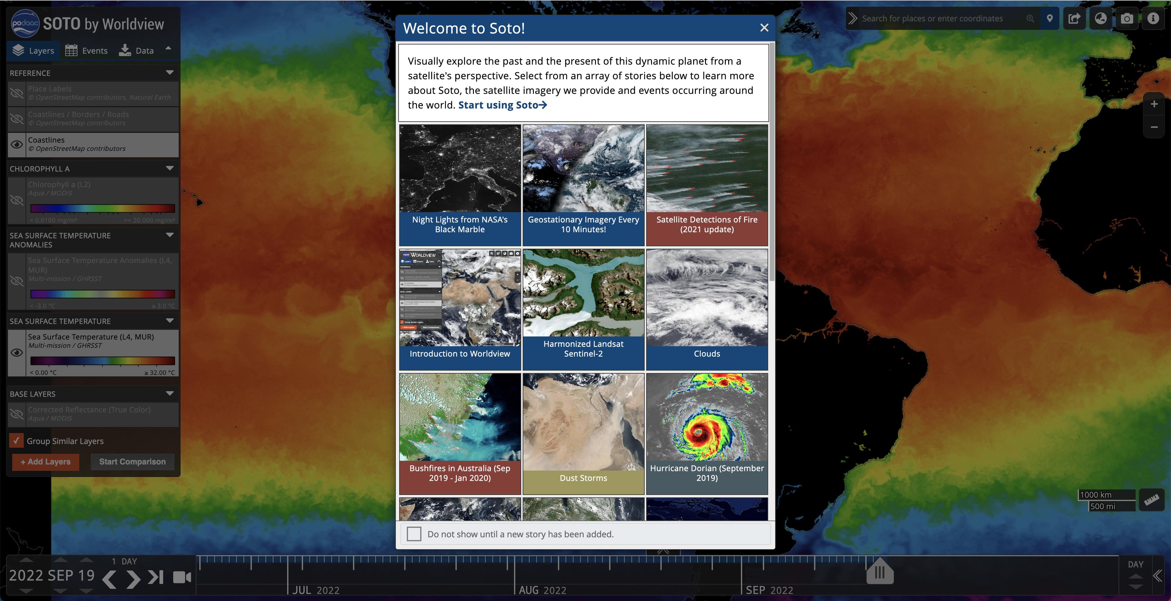 This graphic illustrates information from the new State of the Ocean (SOTO) as part of the transition to the cloud. The new SOTO is powered by NASA EOSDIS Worldview