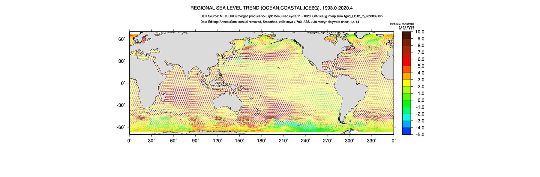 This graphic illustrates information gathered from the Integrated Multi-Mission Ocean Altimeter Sea Surface Height (SSH) L2 v5.0 Datasets